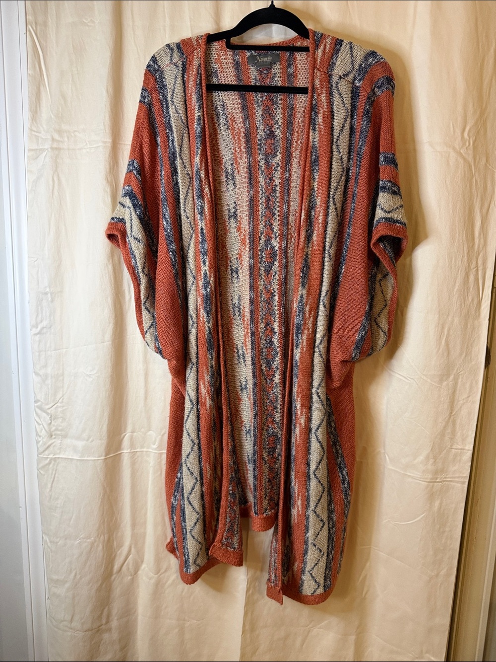 Natural Reflections Rust, Cream & Blue Textured Knit Cardigan